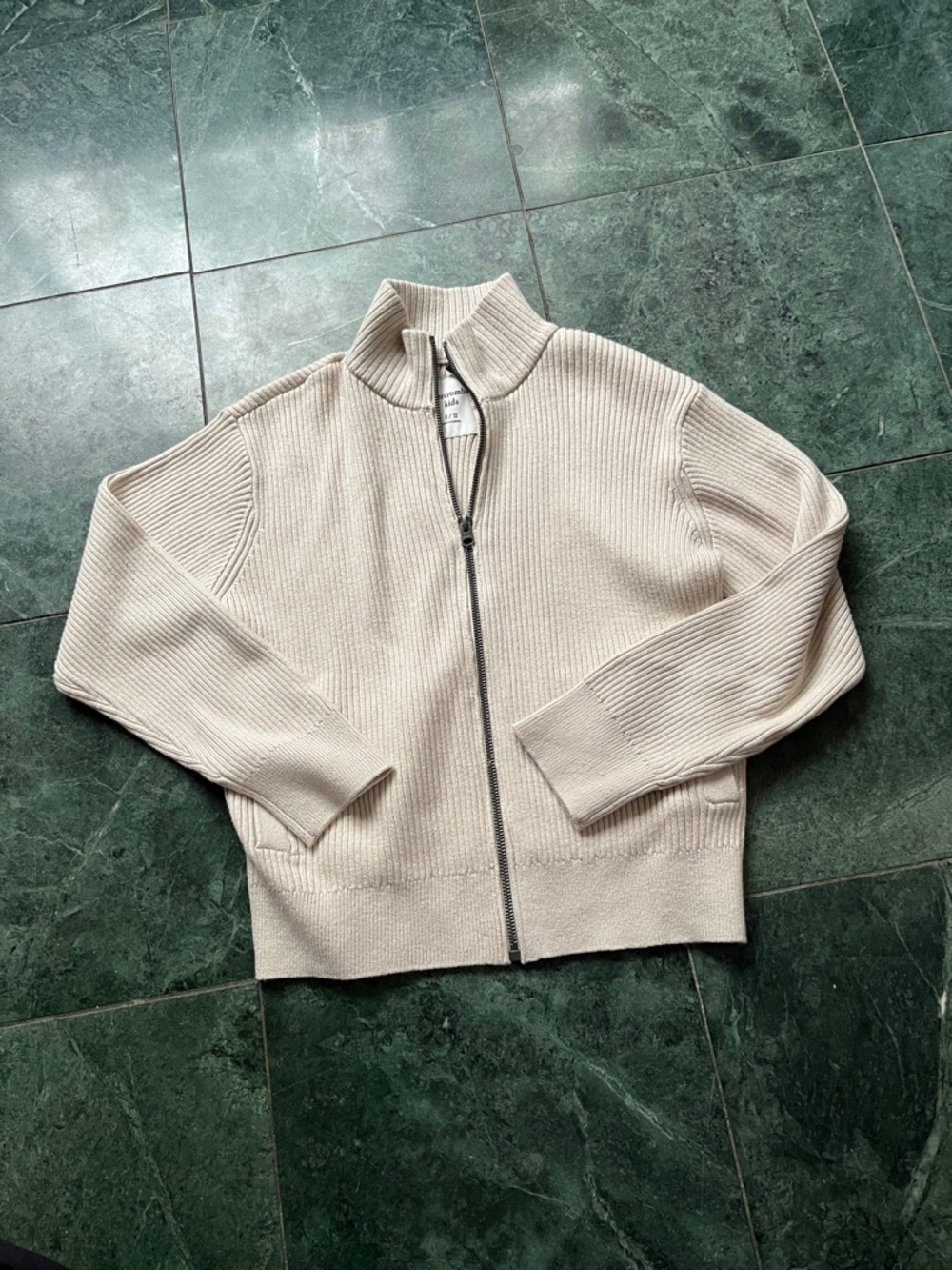 abercrombie kids Cream Ribbed Zip-Up Sweater